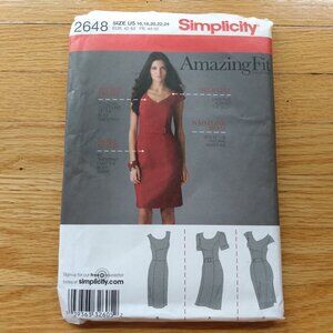Pencil Dress Sewing Pattern Plus Size 16-24 Simplicity 2648 Slim/Average Curvy
